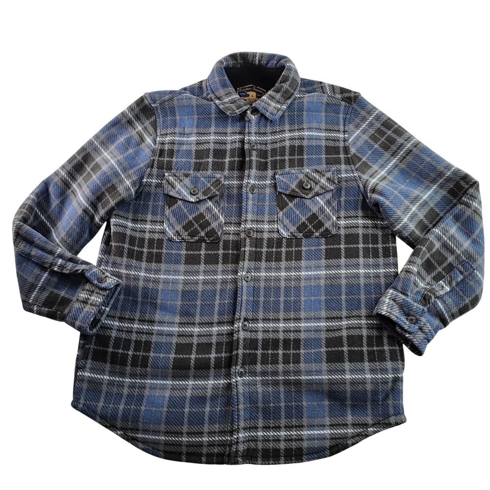 Freedom Foundry Plaid Flannel Sherpa Lined Shirt Jacket‎ Men's L Blue Black